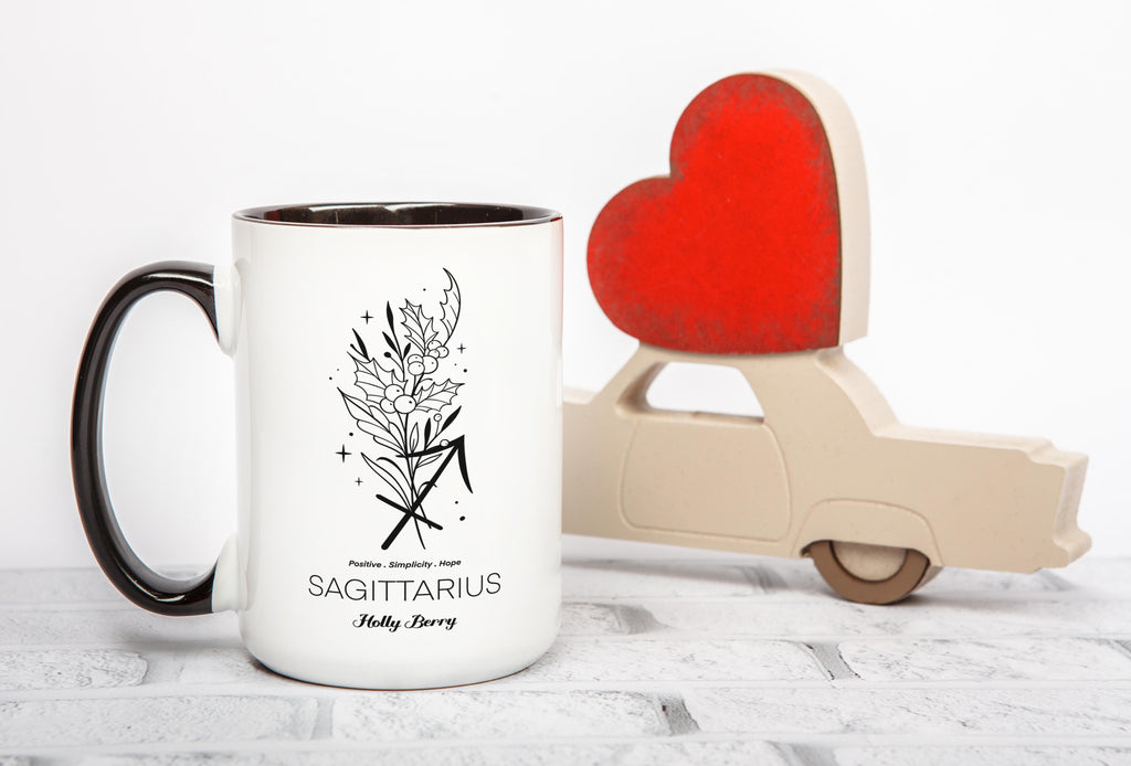 Zodiac Sign and Flower - Sagittarius - Holly Berry - Birth Month Flower Mug