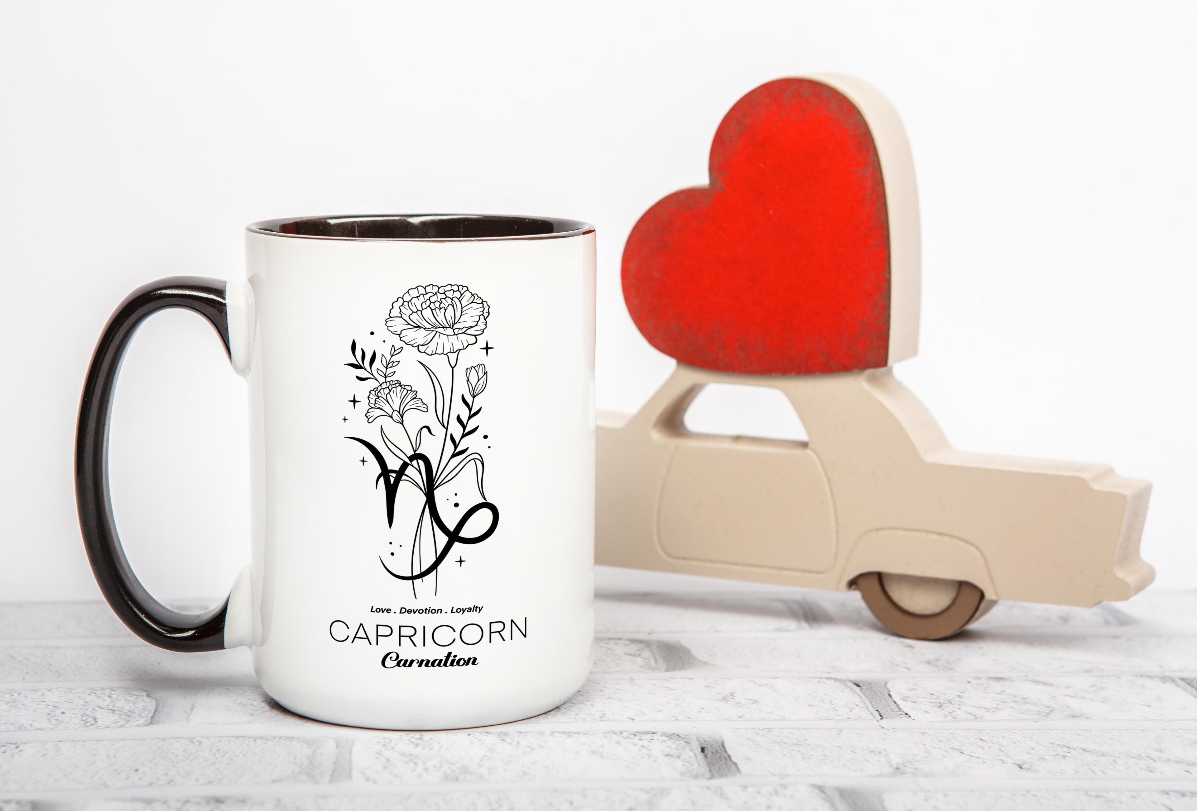 Zodiac Sign and Flower - Capricorn - Carnation - Birth Month Flower Mug