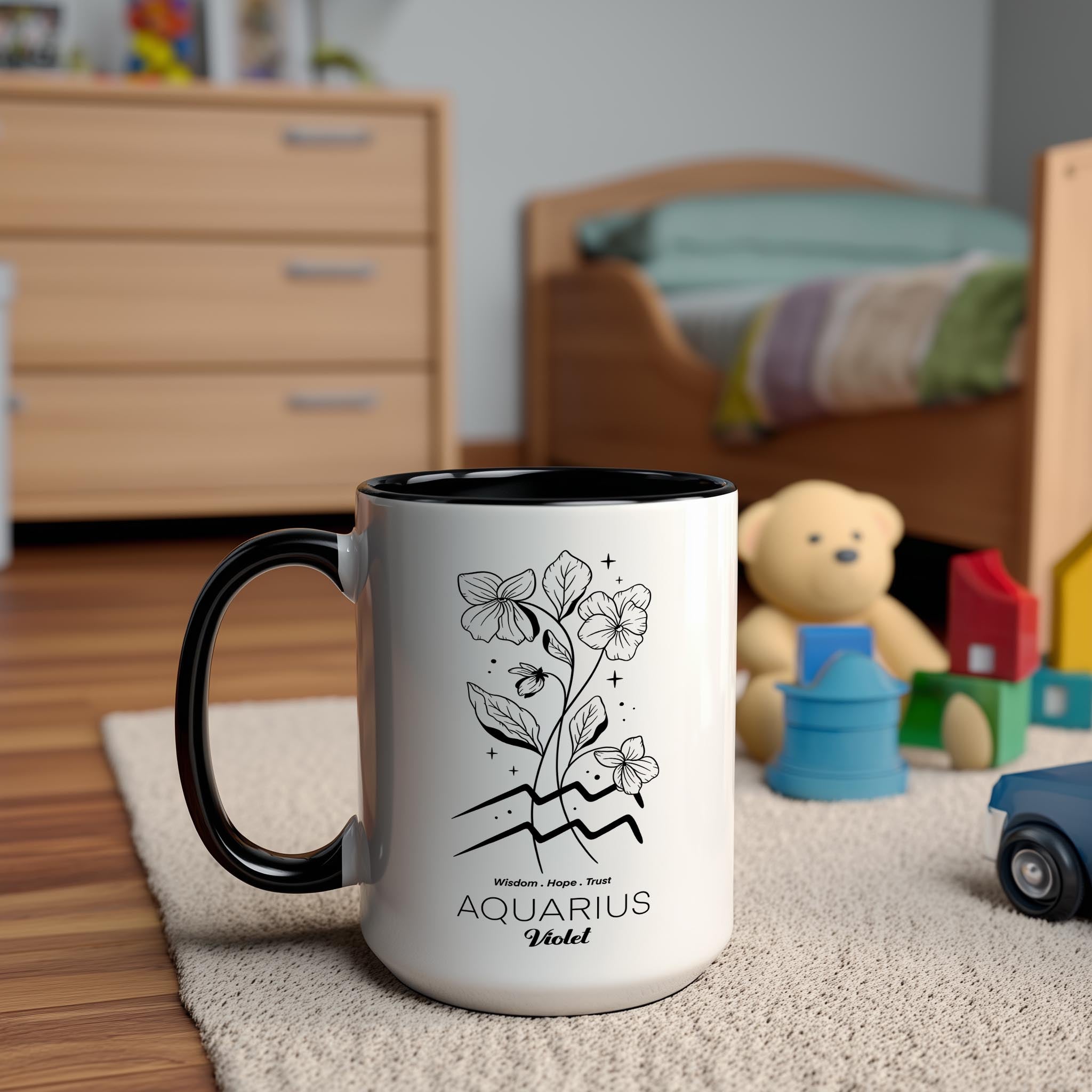 Zodiac Sign and Flower - Aquarius - Violet - Birth Month Flower Mug