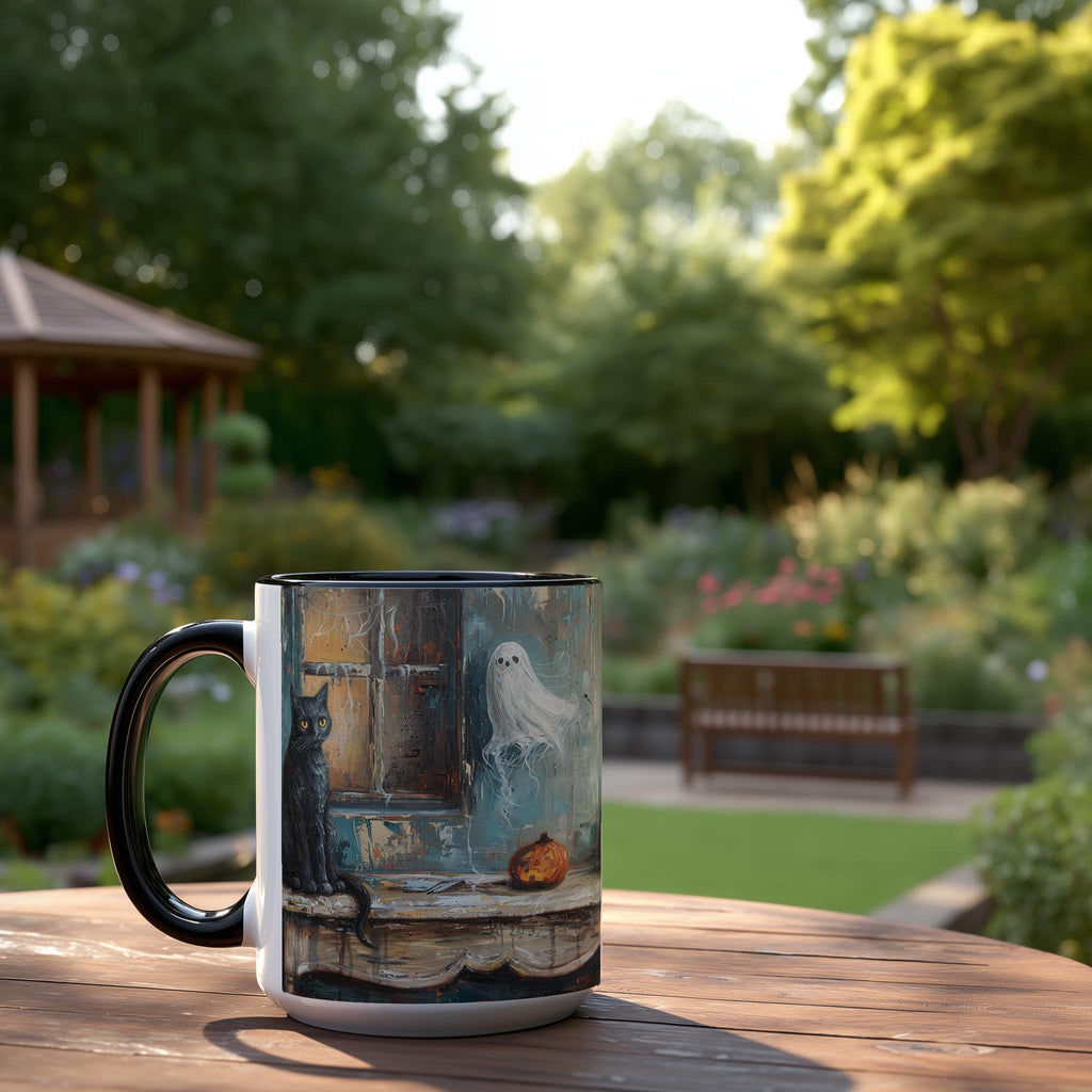 Oil Painting Cat and Ghost - Halloween Mug