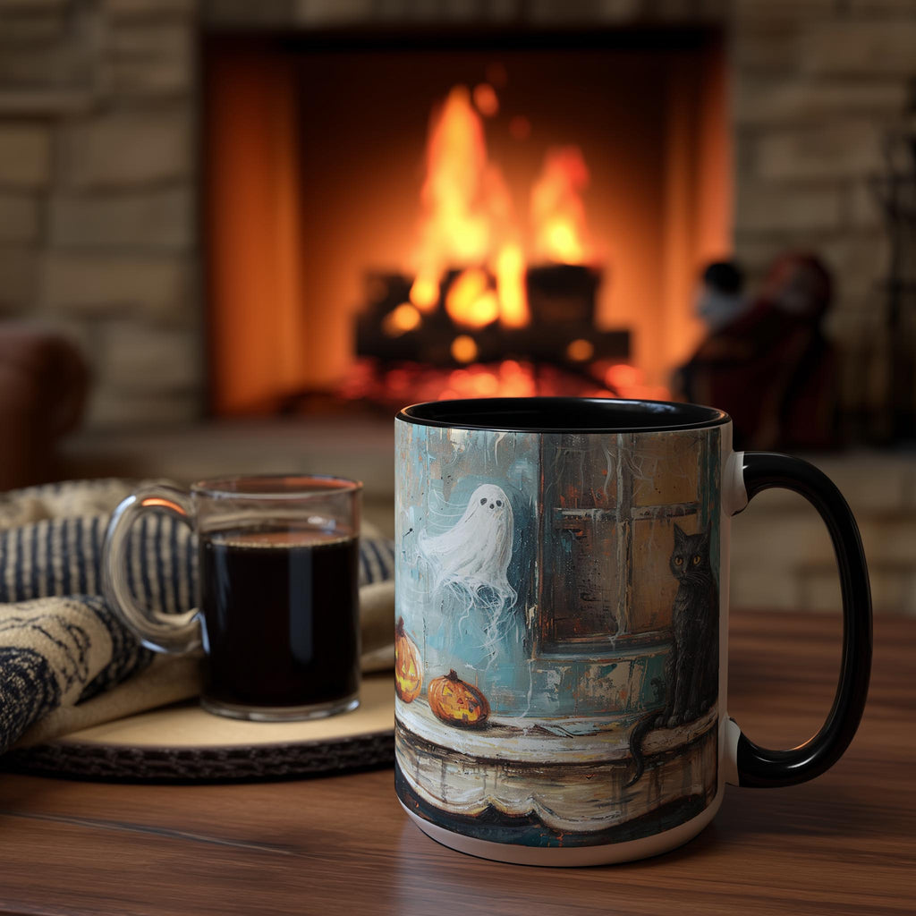 Oil Painting Cat and Ghost - Halloween Mug