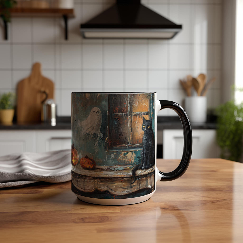 Oil Painting Cat and Ghost - Halloween Mug