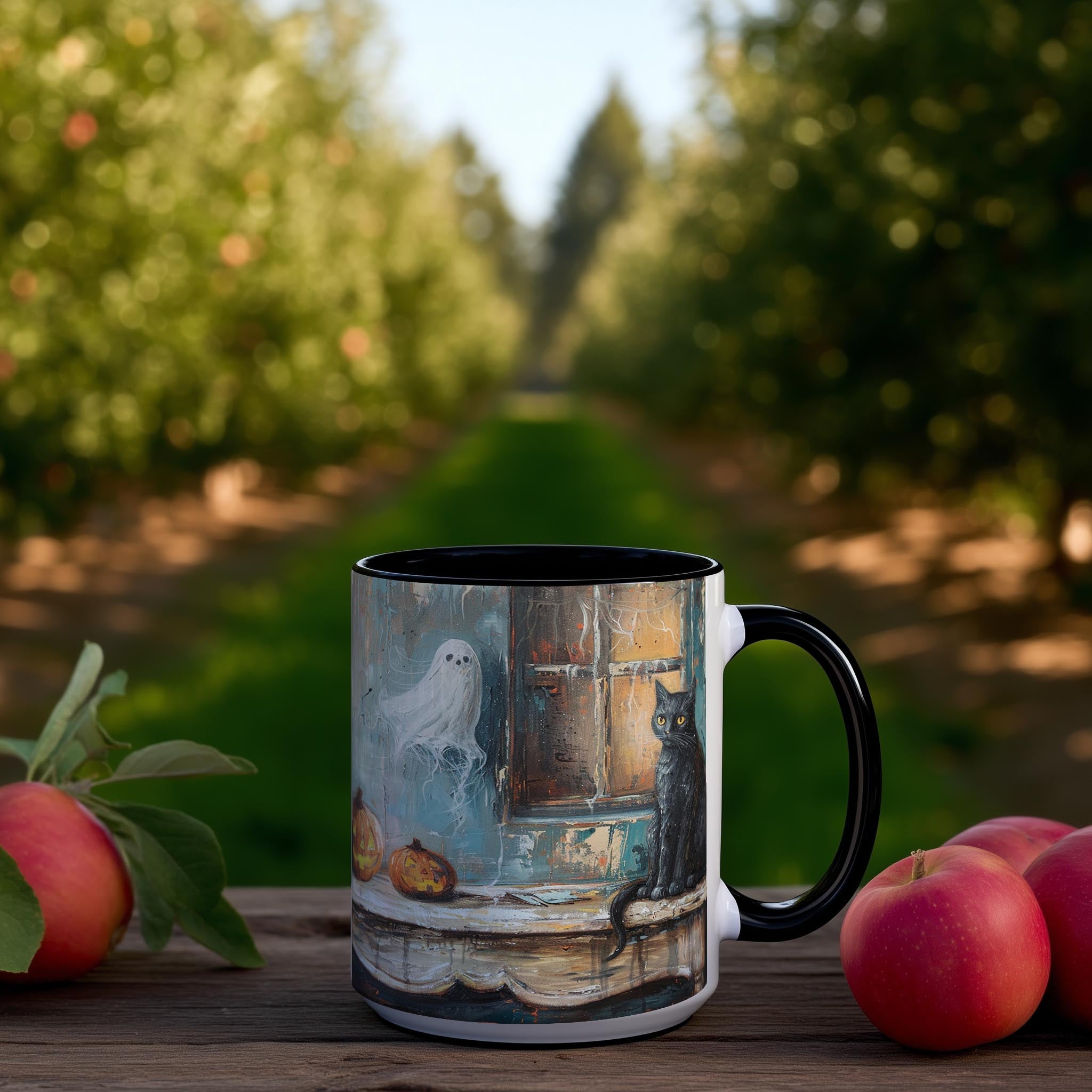Oil Painting Cat and Ghost - Halloween Mug