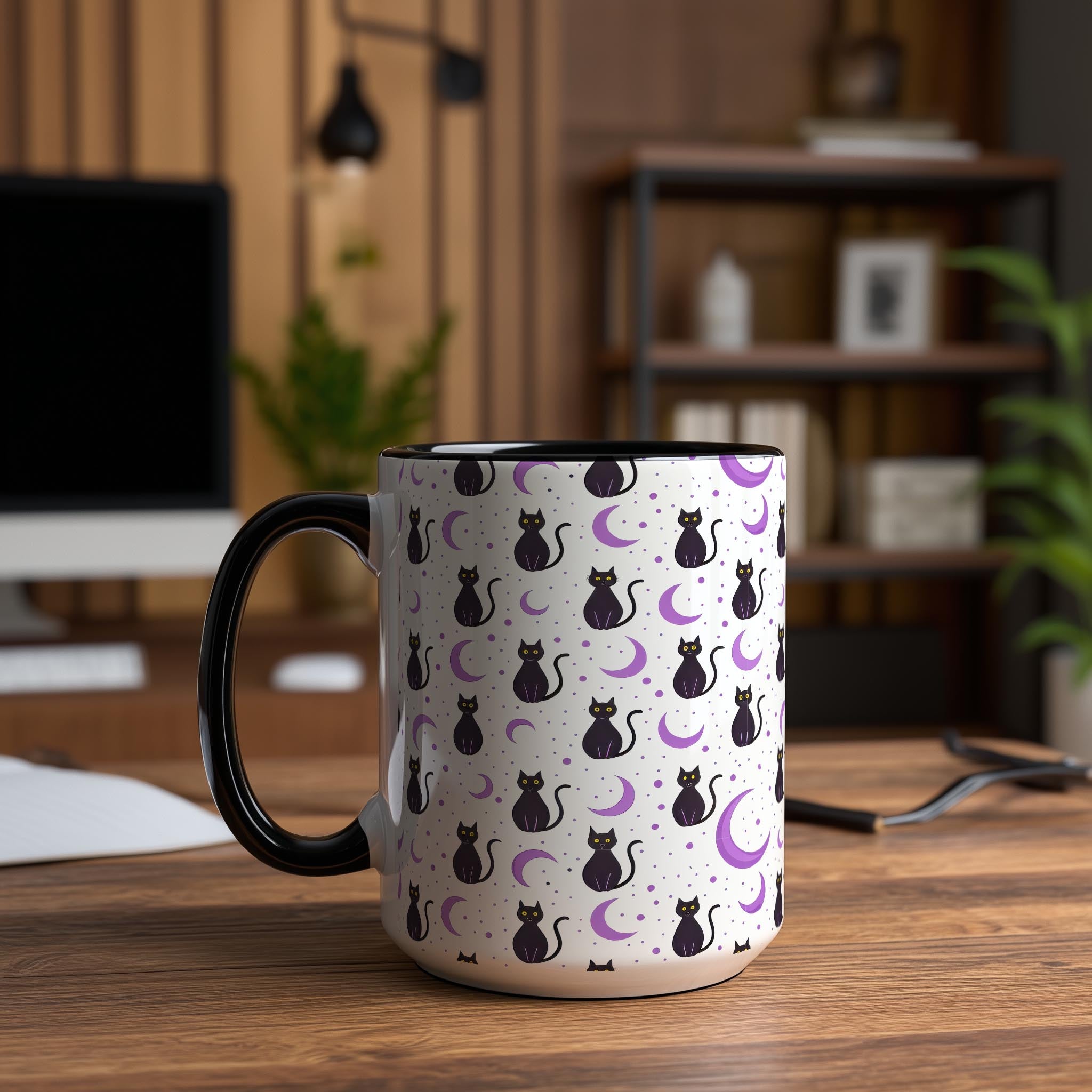 Black Cats and Purple Moons - Halloween Mugs