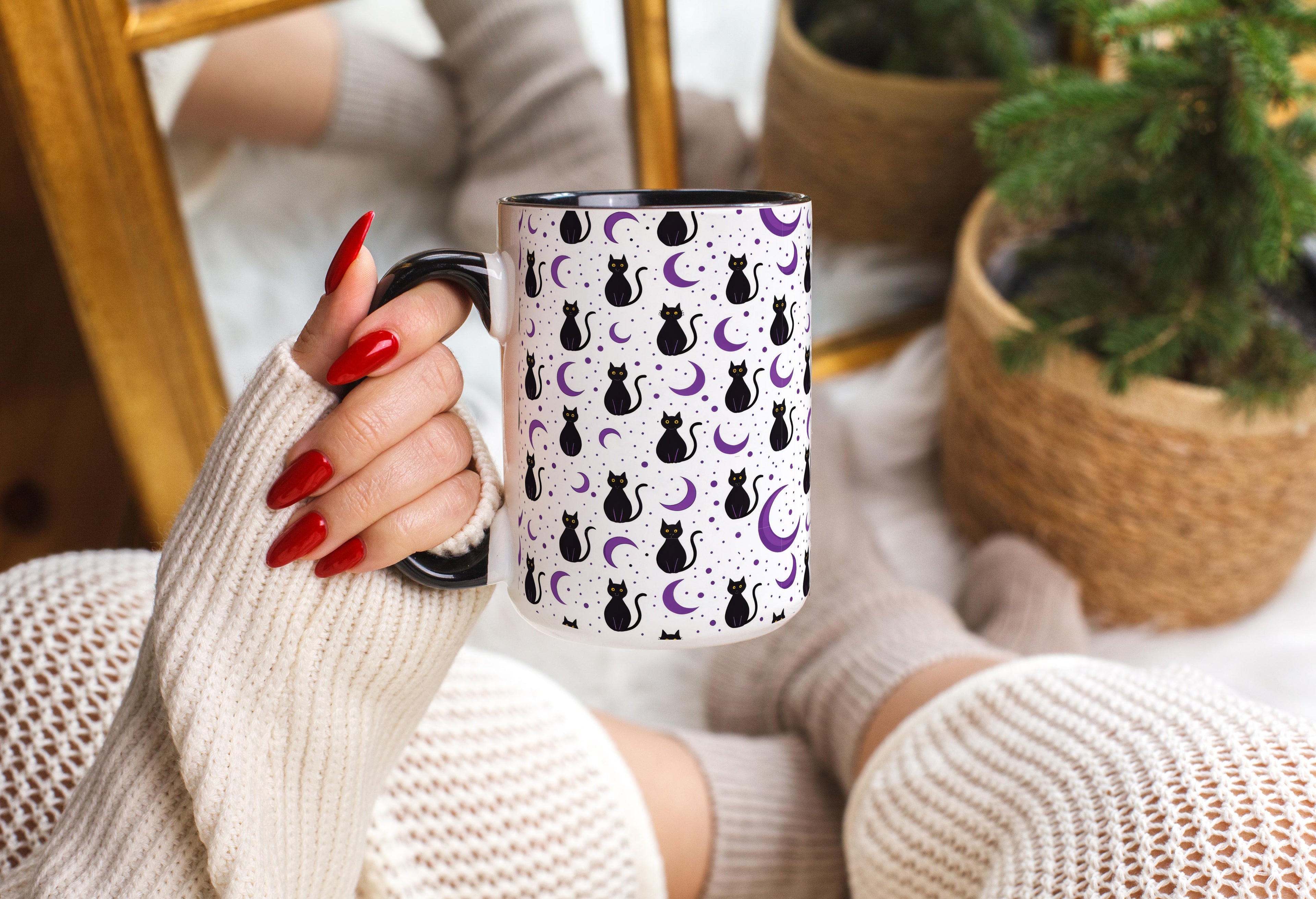 Black Cats and Purple Moons - Halloween Mugs