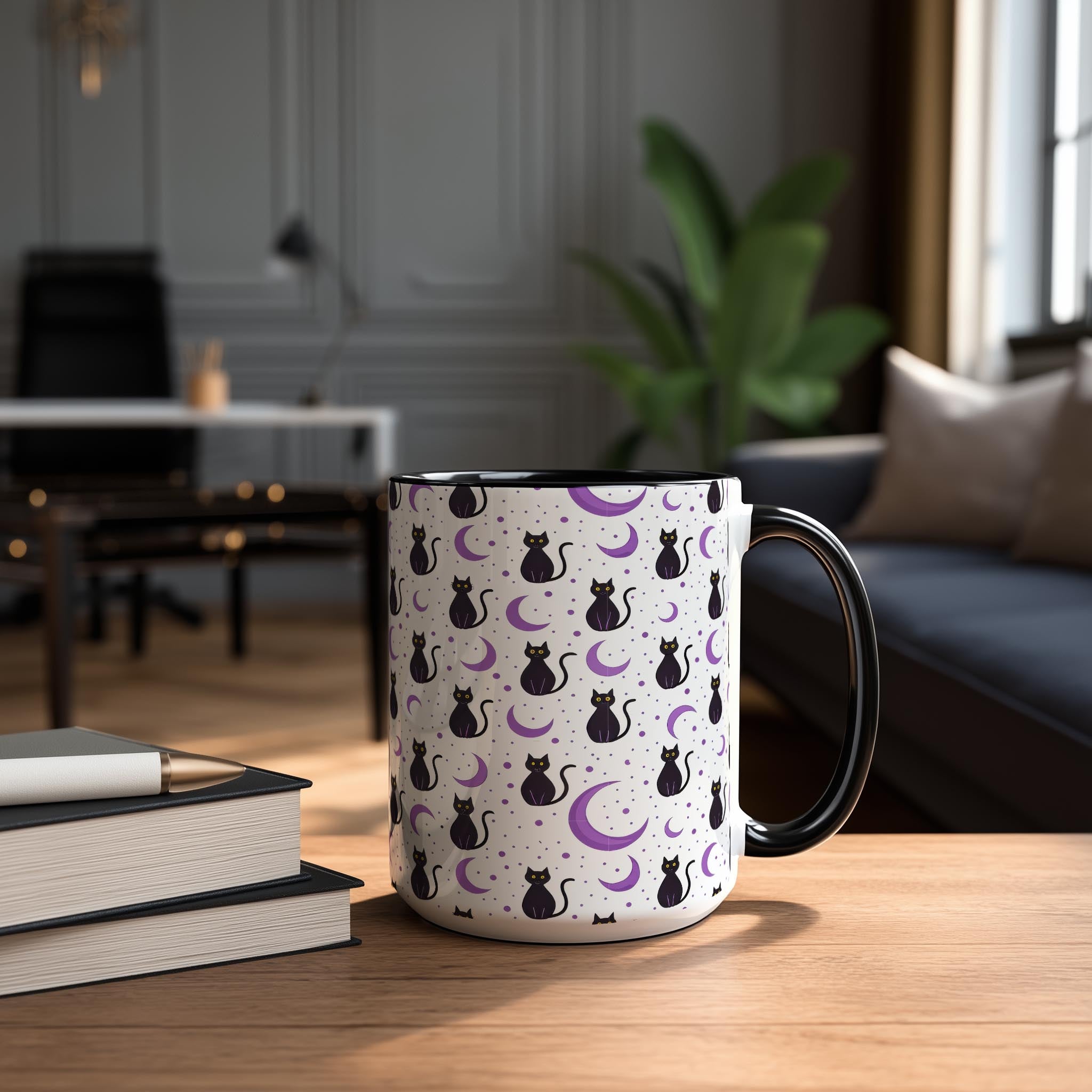 Black Cats and Purple Moons - Halloween Mugs