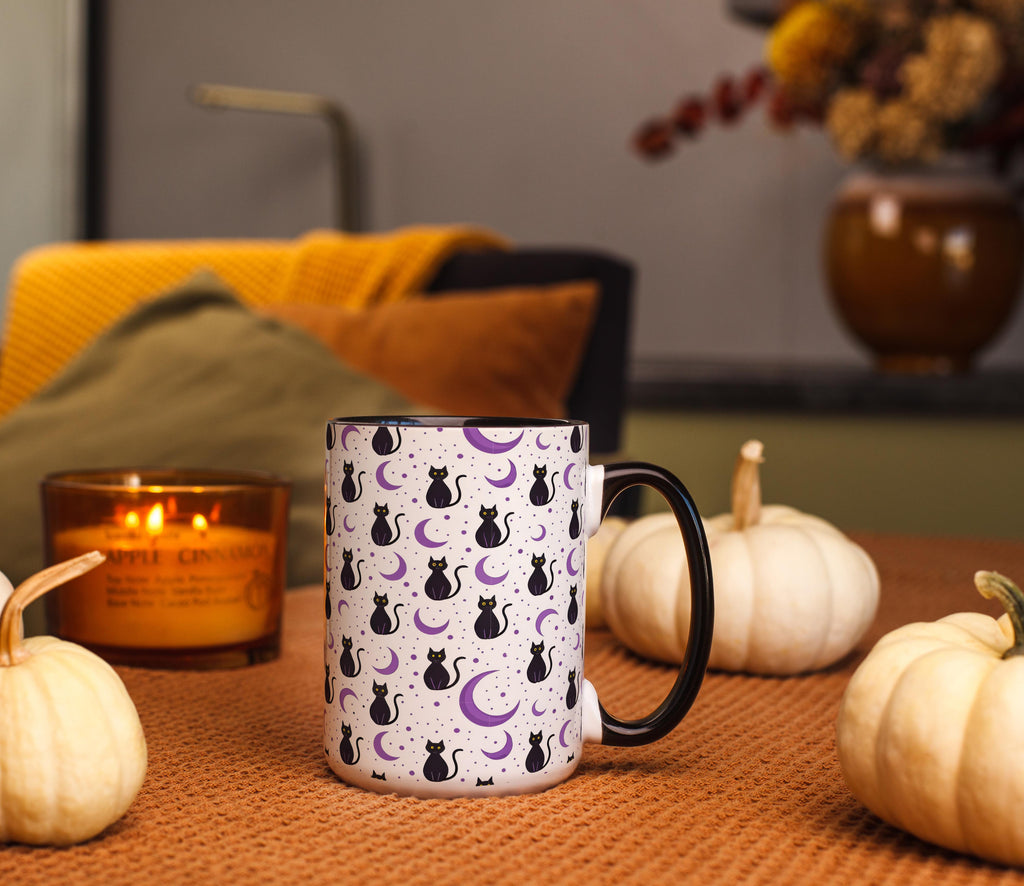 Black Cats and Purple Moons - Halloween Mugs