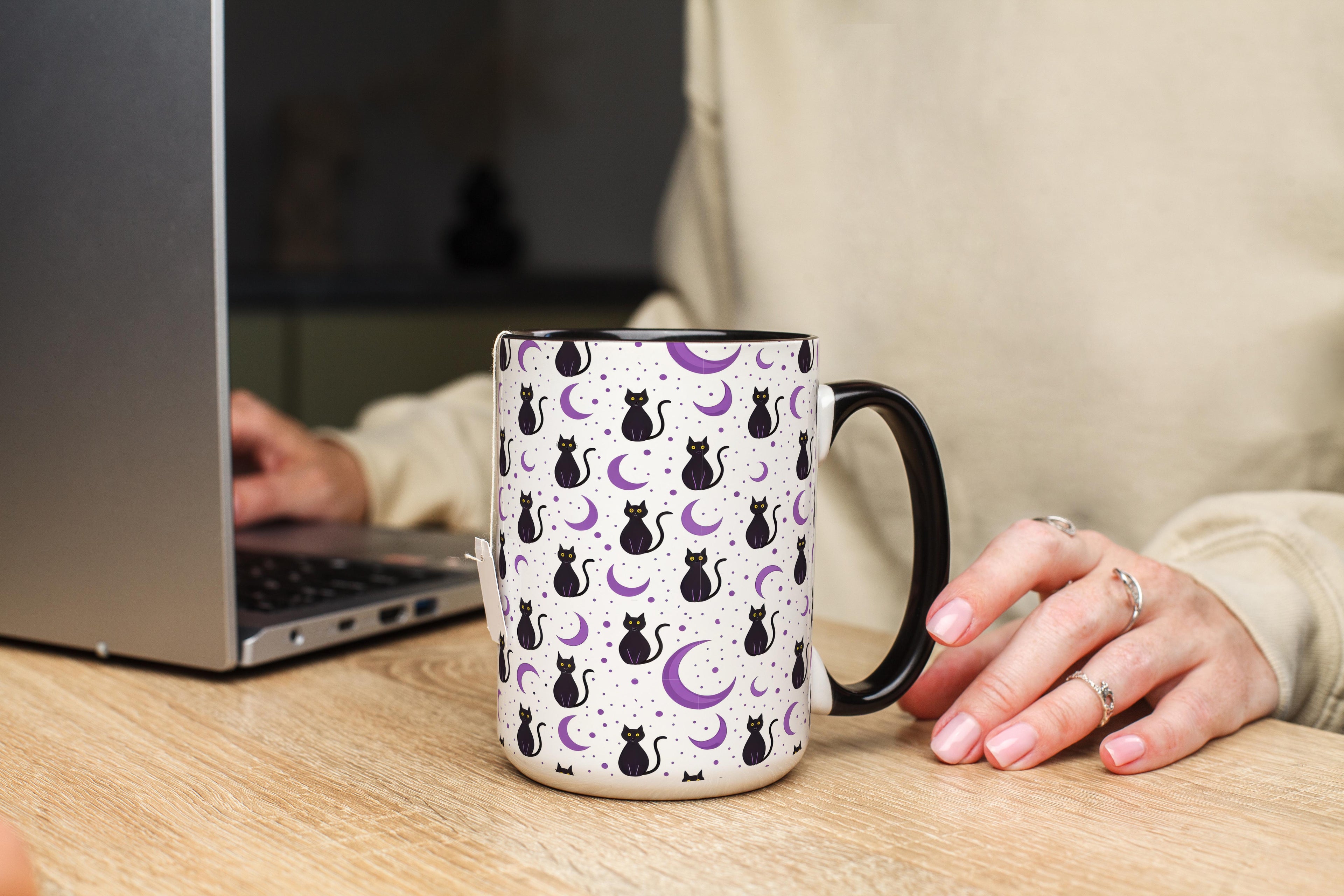 Black Cats and Purple Moons - Halloween Mugs