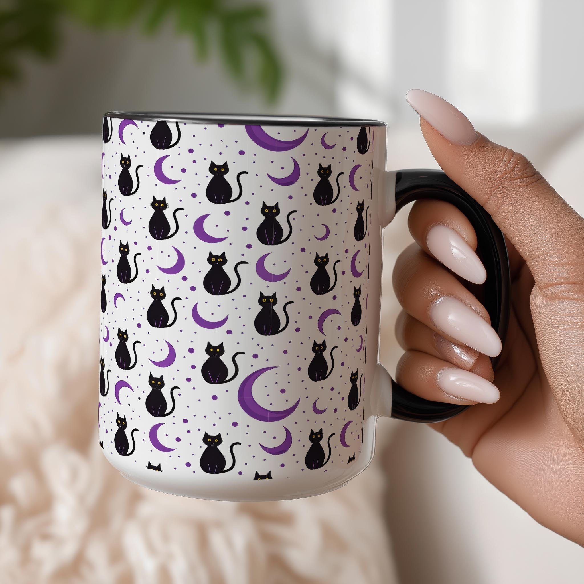 Black Cats and Purple Moons - Halloween Mugs