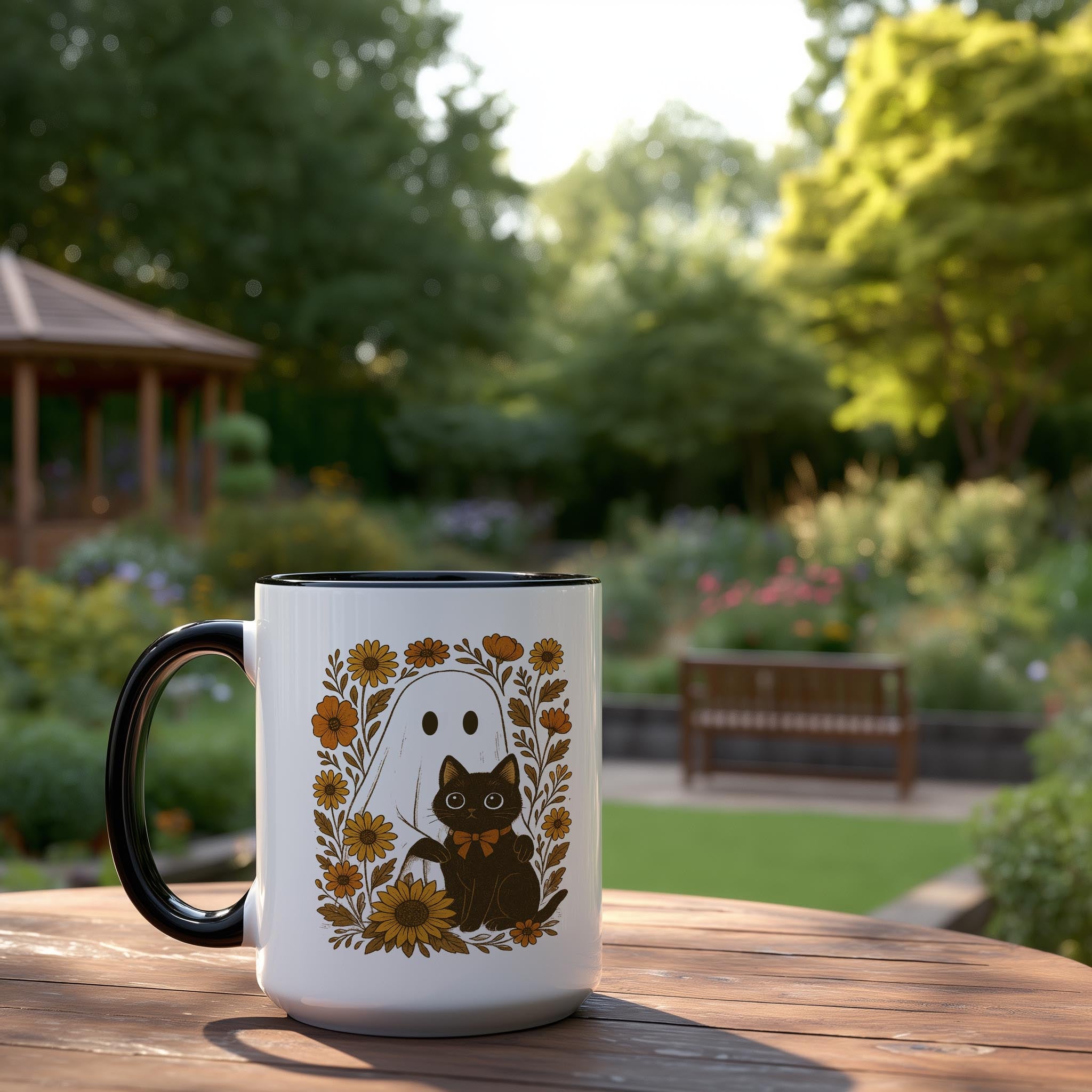 Ghost and Black Cat portrait - Halloween Mug