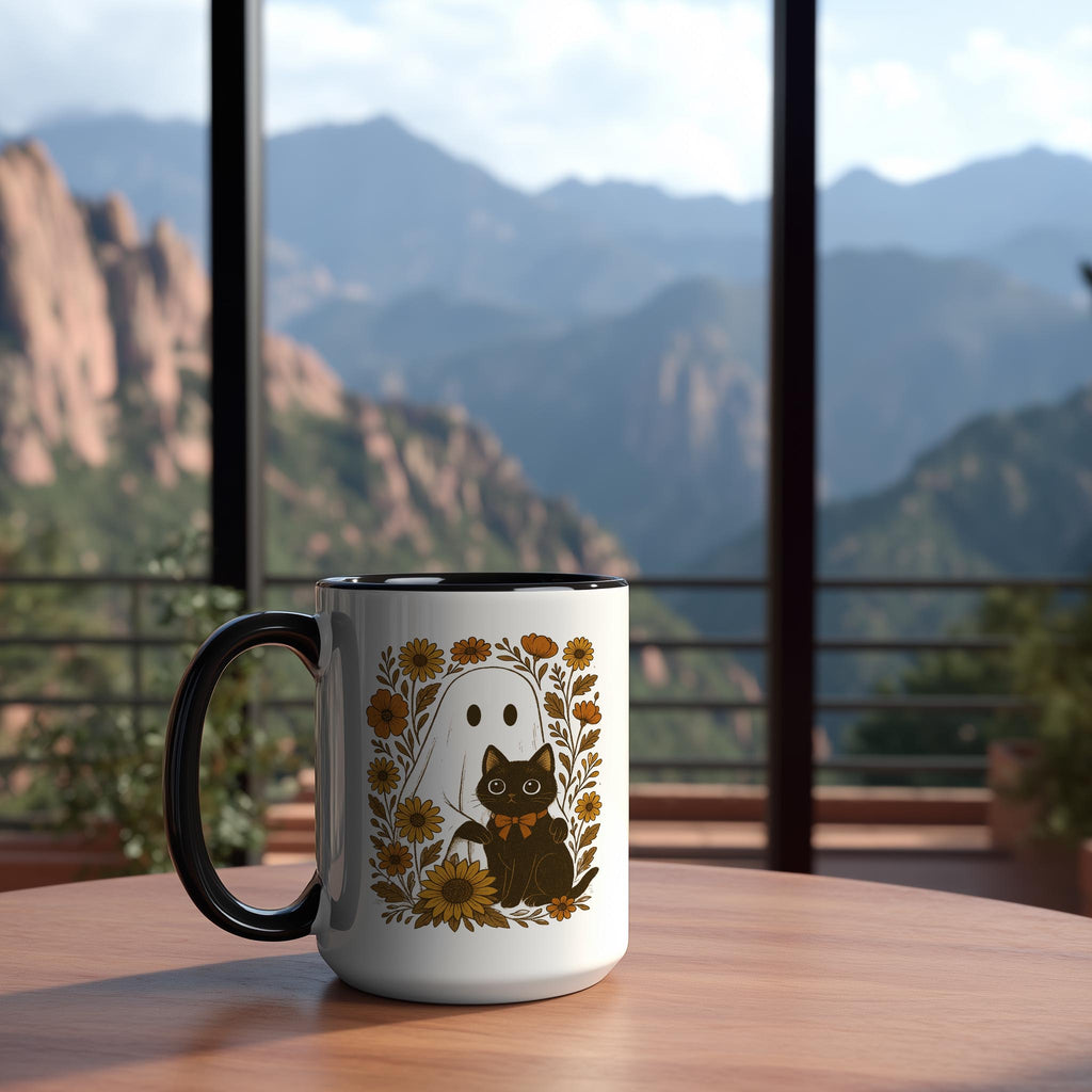 Ghost and Black Cat portrait - Halloween Mug