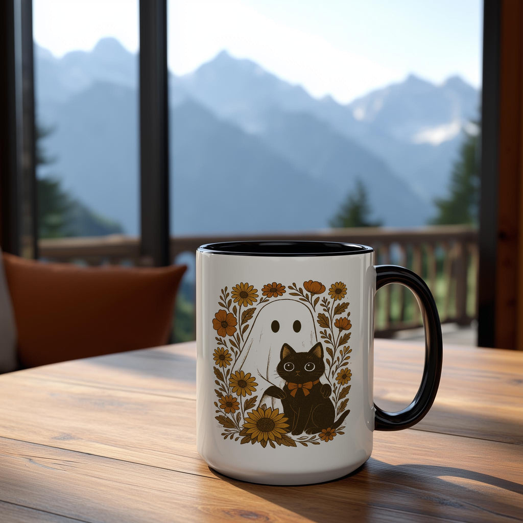 Ghost and Black Cat portrait - Halloween Mug