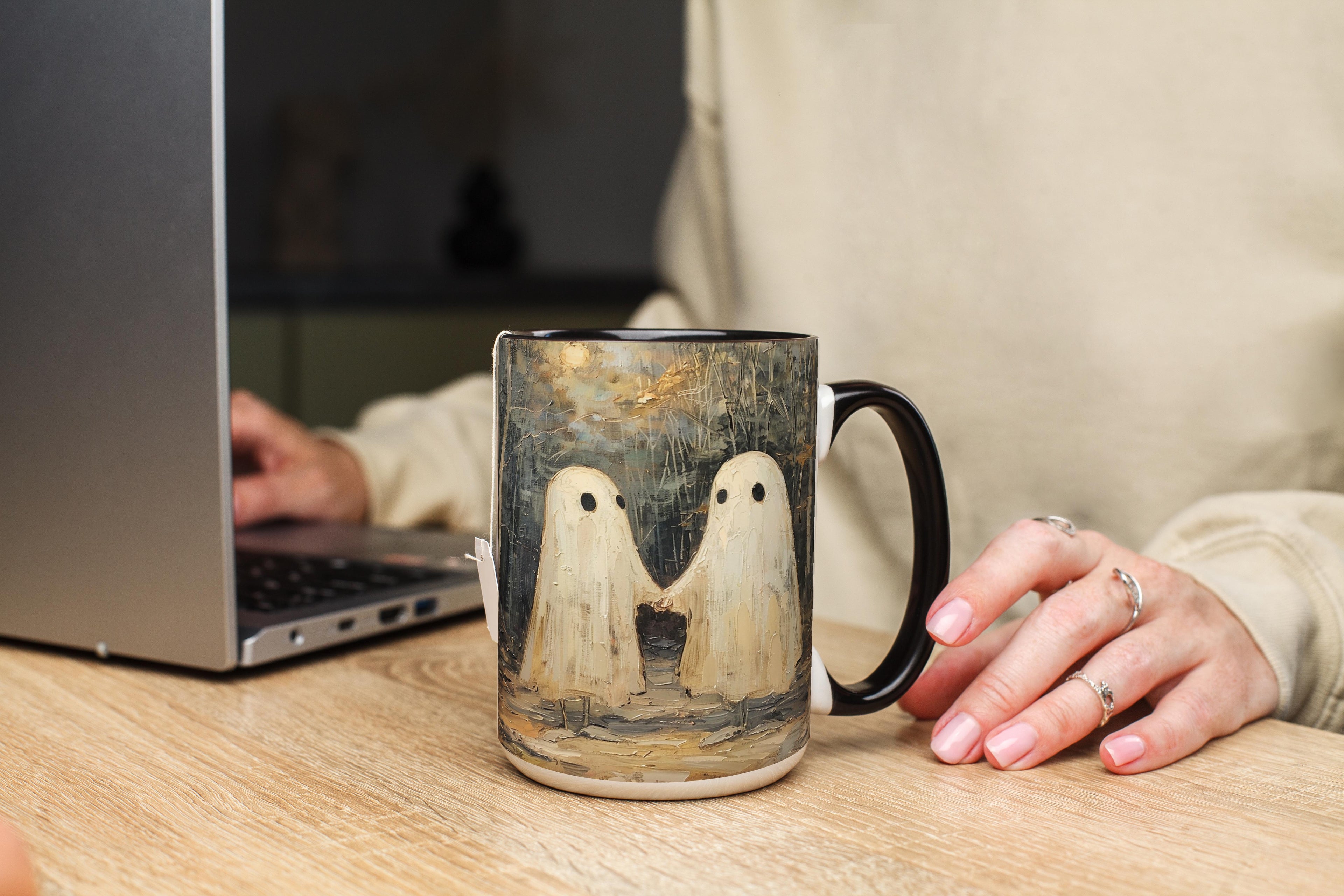 Oil Painting Ghosts holding Hands - Halloween Mug